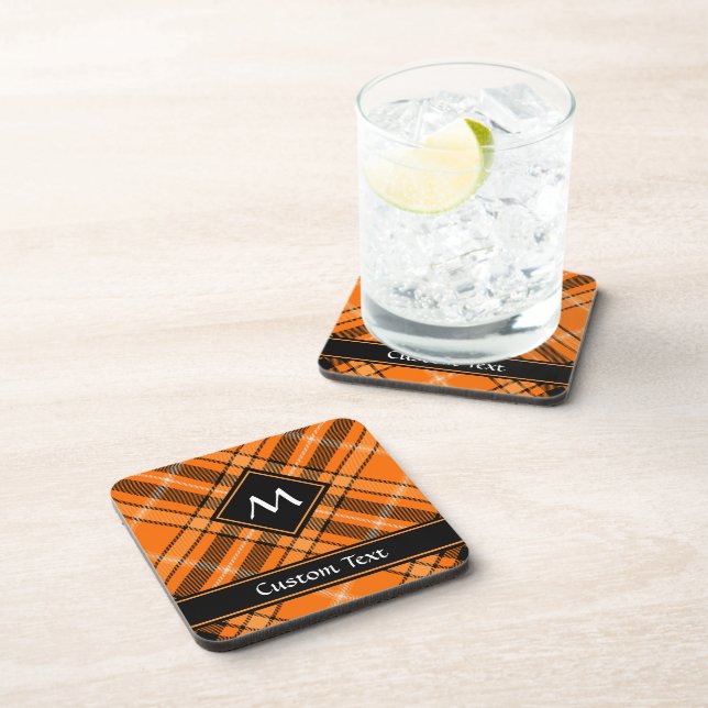 Halloween Orange Tartan Coaster (Right Side)