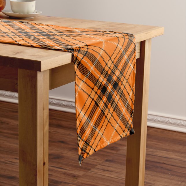 Halloween Orange Tartan Long Table Runner (In Situ)