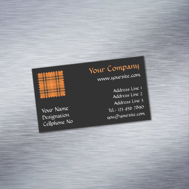 Halloween Orange Tartan Magnetic Business Card (In Situ)
