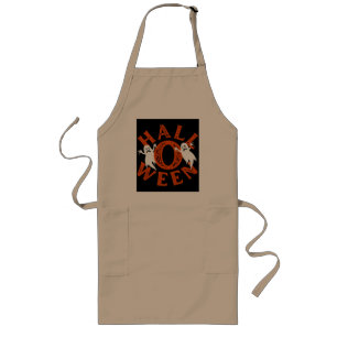 Halloween Orange Typography Ghosts Long Apron