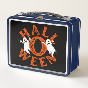 Halloween Orange Typography Ghosts Metal Lunch Box