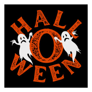 Halloween Orange Typography Ghosts Poster