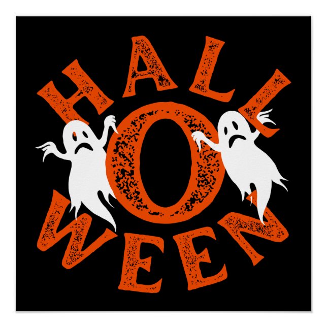 Halloween Orange Typography Ghosts Poster (Front)