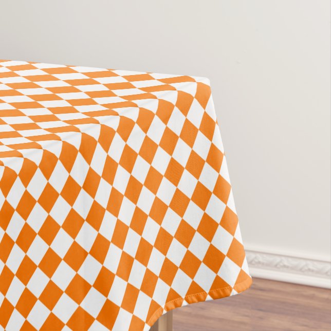 Halloween Orange White Chequered Home Party Decor Tablecloth (In Situ)