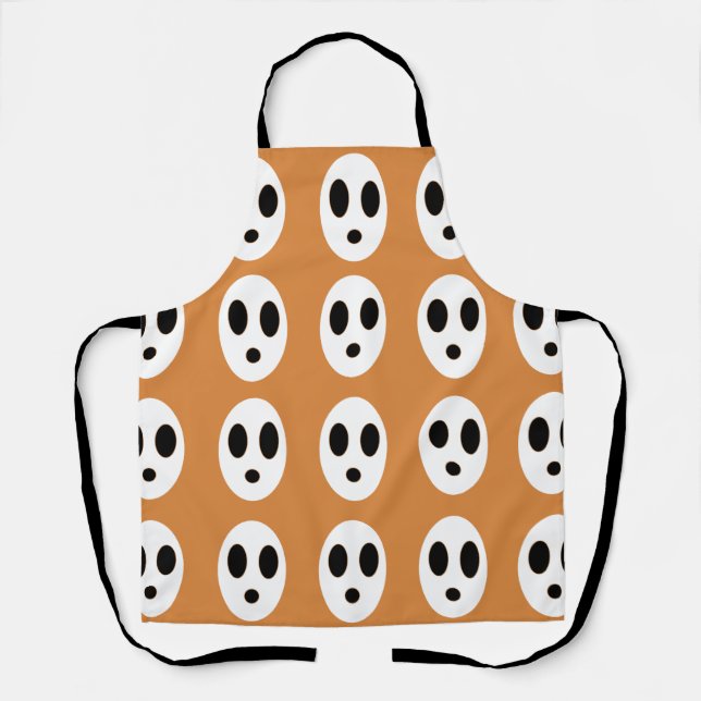 Halloween Orange White Ghost Halloween  Apron (Front)