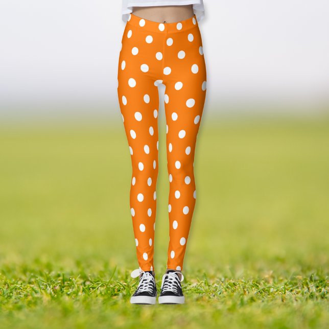 Halloween Orange White Polka Dots Pattern Costume Leggings (Halloween Orange White Polka Dots Pattern Costume Leggings)
