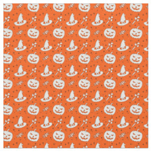 Halloween Orange with White Hats Pumpkins Candy Fabric