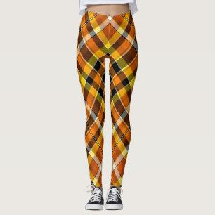 Halloween Orange, Yellow & Black Plaid Leggings
