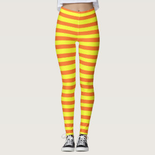 Halloween Orange, Yellow Stripe Leggings