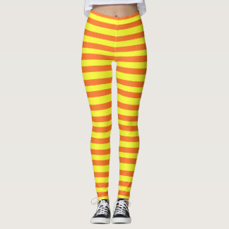 Halloween Orange, Yellow Stripe Leggings
