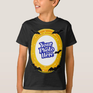 Halloween Orange Yellow Swirl With Your Photo Bats T-Shirt