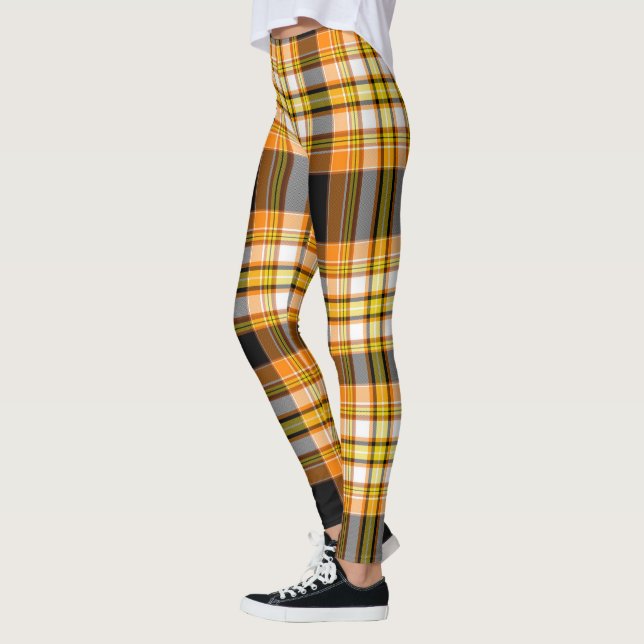 Halloween Orange, Yellow, White & Black Plaid Leggings (Left)