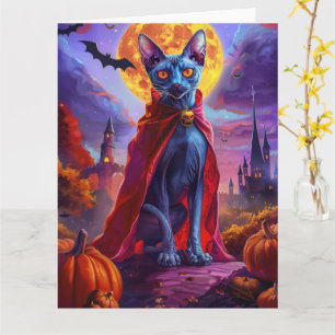 Halloween Oriental Blue Cat Vampire Pumpkins Scary Card