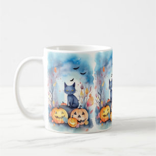 Halloween Oriental Blue Cat With Pumpkins Scary Coffee Mug
