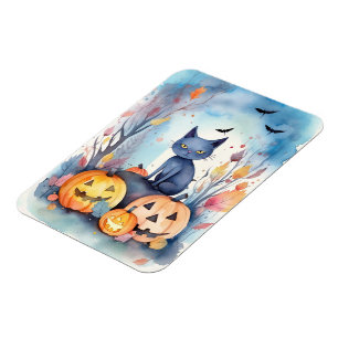 Halloween Oriental Blue Cat With Pumpkins Scary Magnet