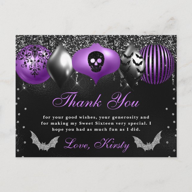 Halloween Ornaments Sweet Sixteen Thank You Postcard (Front)