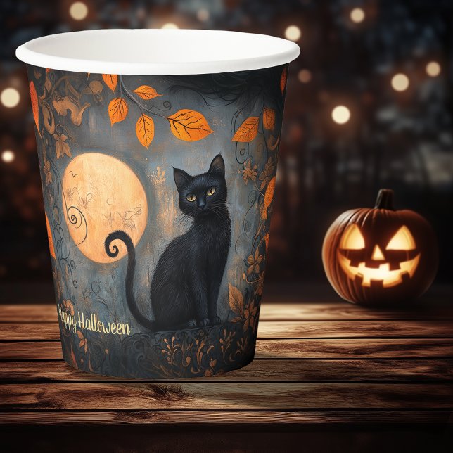 Halloween Ornate Black Cat Full Moon Adult Party Paper Cups (Halloween Ornate Black Cat Full Moon Adult Party Paper Cups)