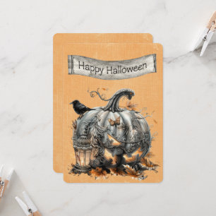 Halloween Ornate Steampunk Grey Pumpkin