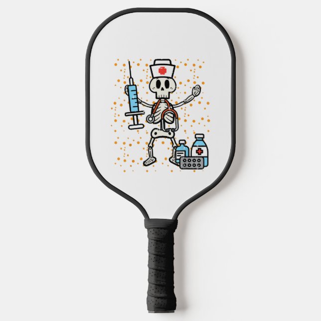 Halloween Orthopaedic Nurse Skeleton Scrub Top Pickleball Paddle (Front)