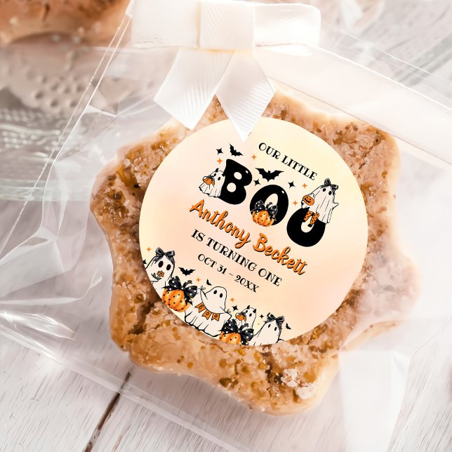 Halloween Our Little Boo 1st Birthday Party Classic Round Sticker (Creator Uploaded)