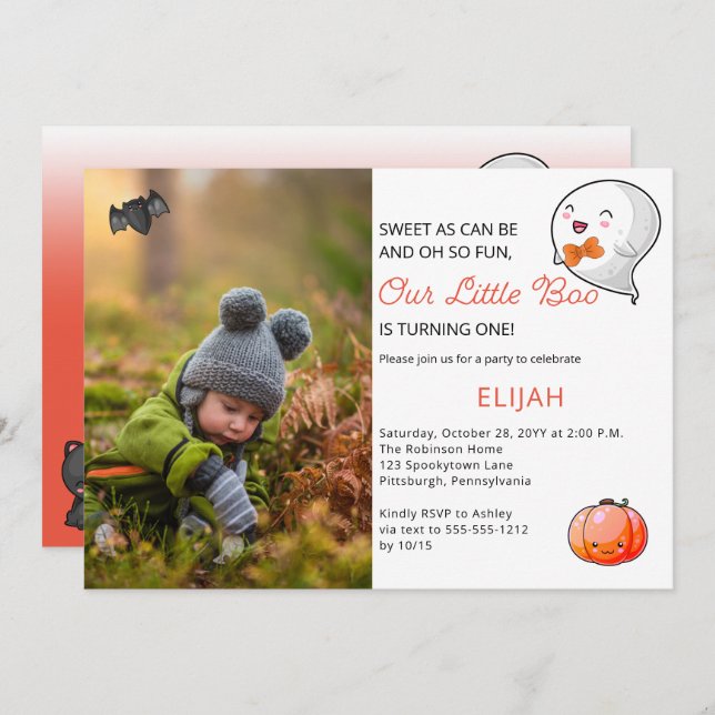 Halloween Our Little Boo Ghost Boy 1st Birthday Invitation (Front/Back)