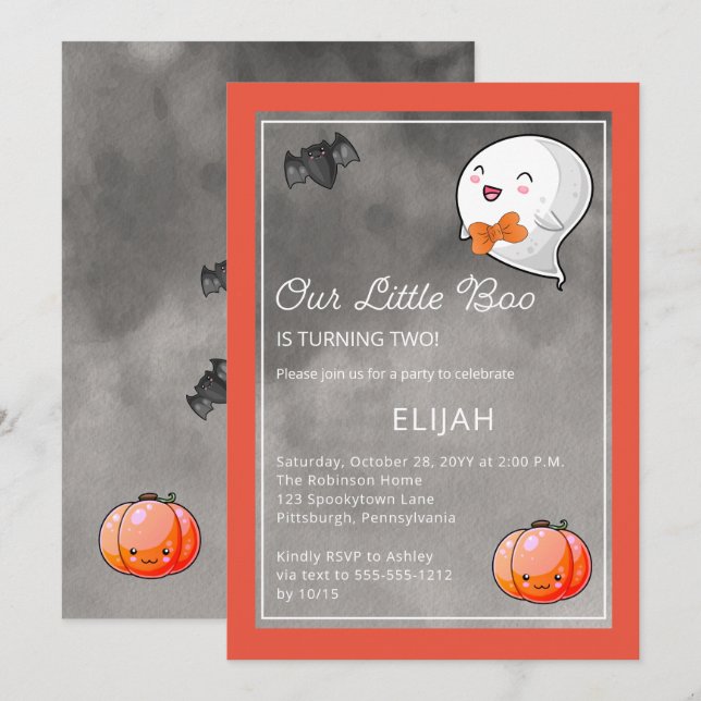 Halloween Our Little Boo Ghost Boy 2nd Birthday Invitation (Front/Back)
