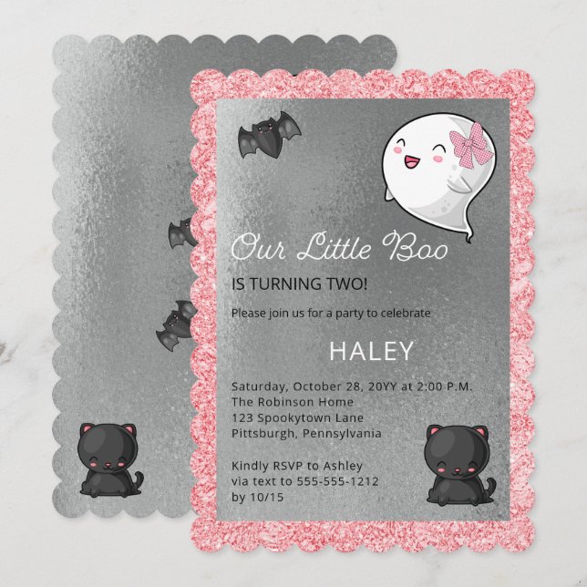 Halloween Our Little Boo Ghost Girl 2nd Birthday  Invitation (Front/Back)