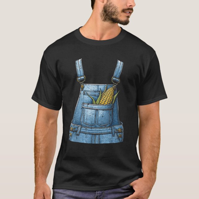 Halloween Overalls Corn Farm Costume Farmer Men Wo T-Shirt (Front)
