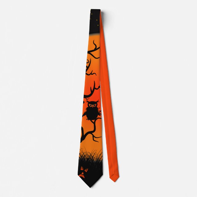 Halloween Owl And Jack O Lantern Tie (Front)