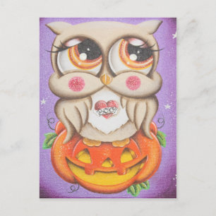 Halloween Owl and Pumpkin Postcard