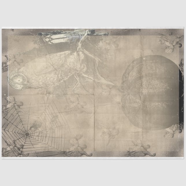 Halloween Owl and Pumpkin Vintage Creepy Tissue Paper (Front)