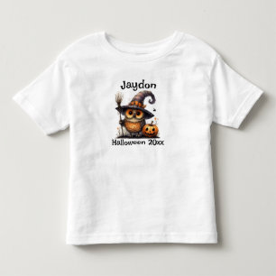 Halloween Owl in a Witch Hat Personalise Toddler T-Shirt