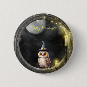 Halloween Owl in Round Tower Window 6 Cm Round Badge