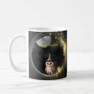 Halloween Owl in Round Tower Window Coffee Mug