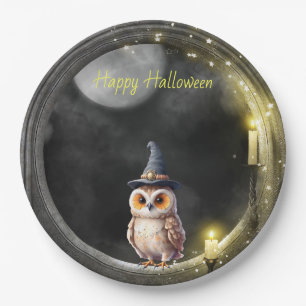 Halloween Owl in Round Tower Window Paper Plate