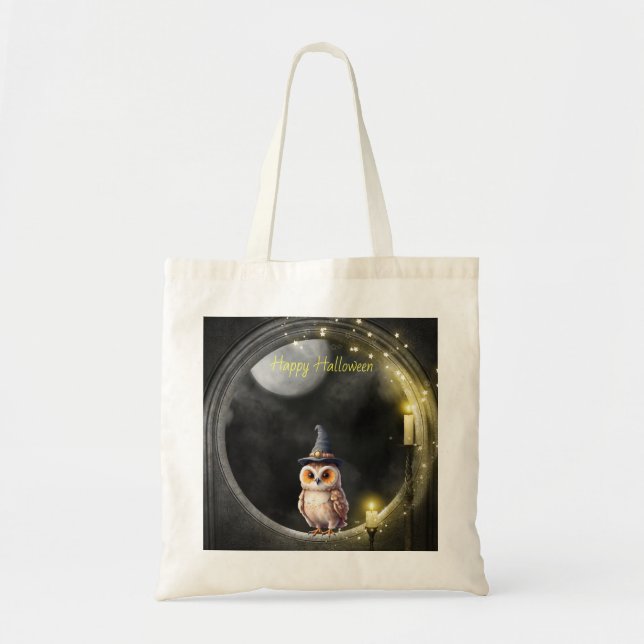 Halloween Owl in Round Tower Window Tote Bag (Front)