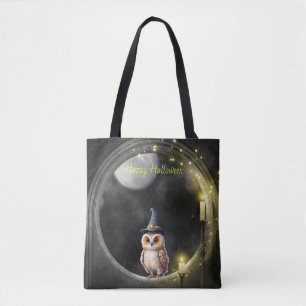 Halloween Owl in Round Tower Window Tote Bag