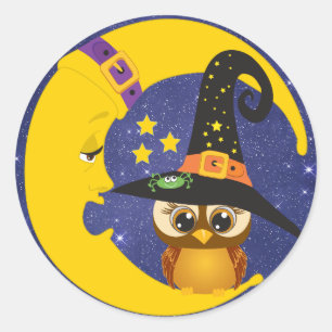 Halloween Owl on The Moon Starlight Stickers