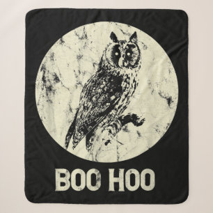 Halloween Owl Retro Full Moon Boo Distressed Gift Sherpa Blanket