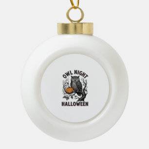 Halloween Owl Shirt Vintage Spooky Bird Party Desi Ceramic Ball Christmas Ornament