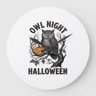 Halloween Owl Shirt Vintage Spooky Bird Party Desi Large Clock