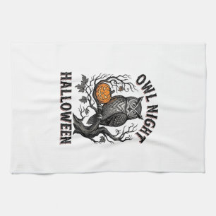 Halloween Owl Shirt Vintage Spooky Bird Party Desi Tea Towel