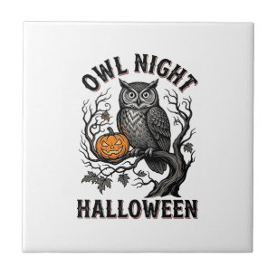 Halloween Owl Shirt Vintage Spooky Bird Party Desi Tile