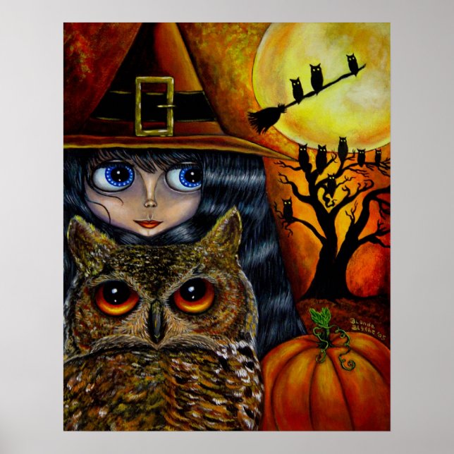 Halloween Owl Witch Pumpkins Big Eyes Doll Art Poster (Front)