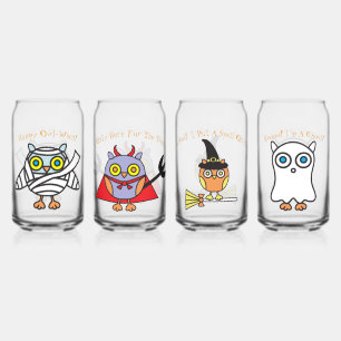 Halloween Owls Drinkware Set of 4 Can Glass