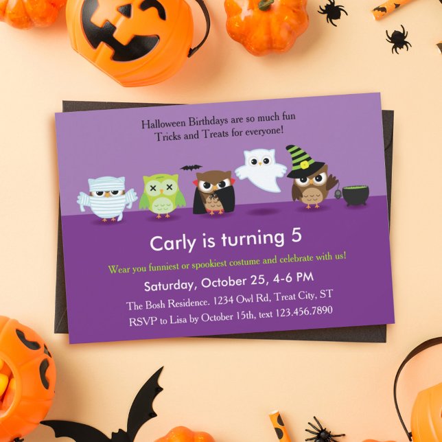 Halloween Owls in Costume Birthday  Invitation (Creator Uploaded)