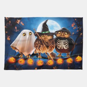 Halloween Owls Tea Towel