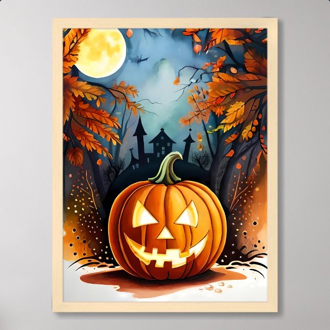 halloween painting scary glowing pumpkin moonlight poster (halloween painting scary glowing pumpkin moonlight)