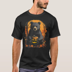 Halloween Panda Bear Forest Autumn Leaves Pumpkin T-Shirt