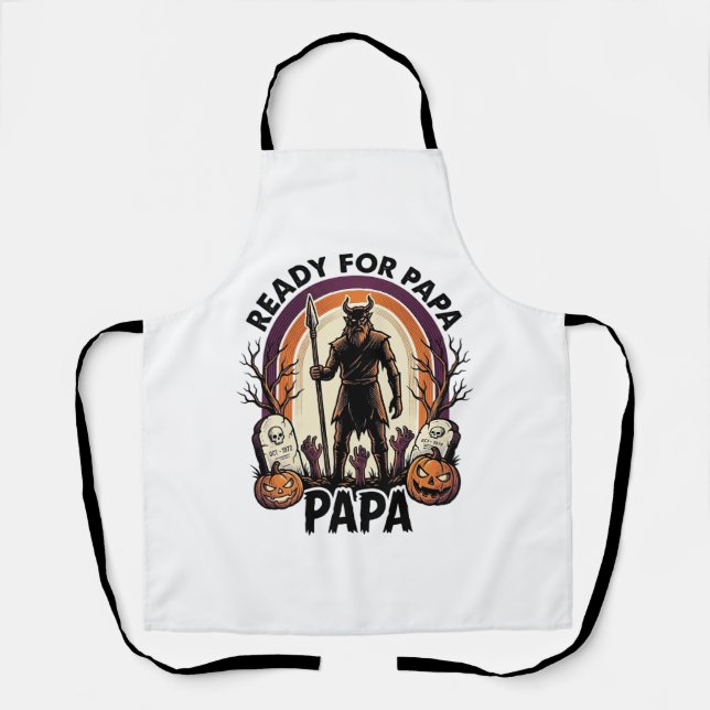 Halloween Papa Shirt Vintage Graveyard Sunset Desi Apron (Front)
